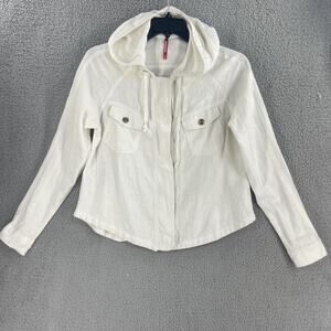 Unionbay Hooded Jacket Womens Medium cream Linen Blend Shacket Button Pockets